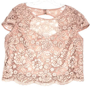 City Chic Dusty Pink Lace Crop Top Short Sleeve